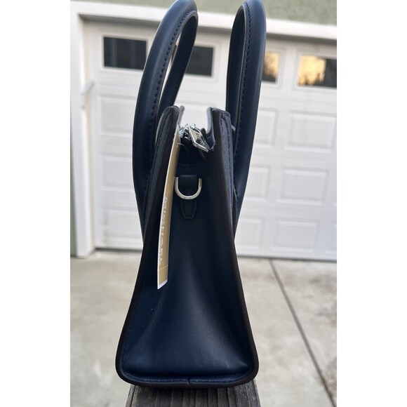 NWT Michael Kors Gabby Small Navy Faux Leather Top Zip Satchel Crossbody Purse - Picture 4 of 9